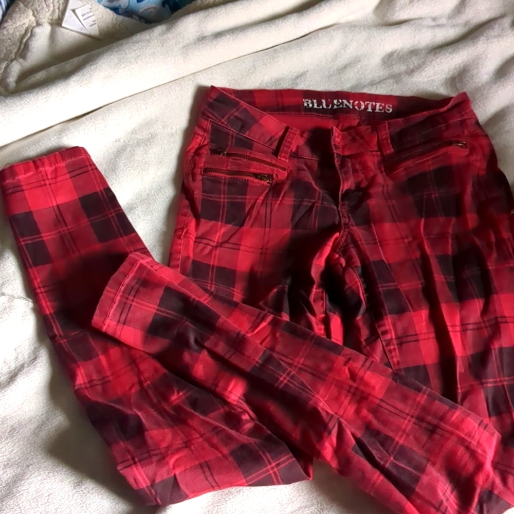 Bluenotes Plaid Skinny Jeans With Zipper Details